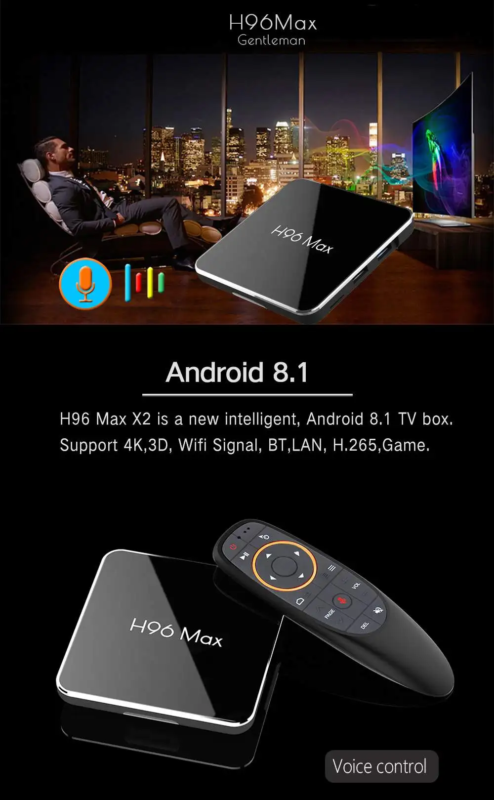 H96 MAX X2 Smart ТВ коробка S905X2 4 Гб 32 GB 5G WI-FI USB 3,0 HD 2,1 4 K Android 8,1 4 ядра bluetooth 4,0 голос Управление ТВ коробка