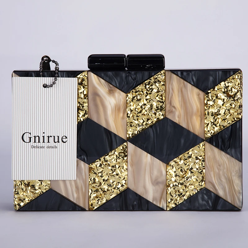 New Female Black Pearlescent Acrylic Evening Bags Vintage Women Messenger Bags Gold Sequins Clutches Patchwork Party Handbags New Female Black Pearlescent Acrylic Evening Bags Vintage Women Messenger Bags Gold Sequins Clutches Patchwork Party Handbags