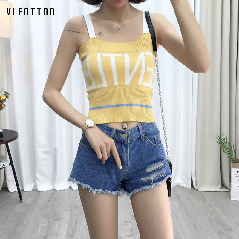 

2019 New 6 colors Sexy Sling Tank Top Women Letter sleeveless Camis Knitted Top Female Spring summer Casual Short Tops For Women