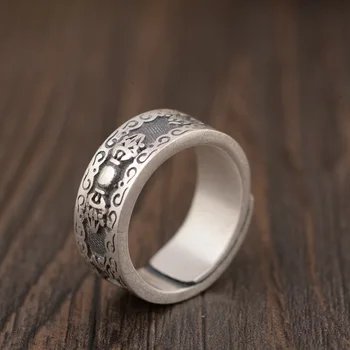 

Handmade 100% 990 Silver Tibetan Dorje Ring Pure Silver Buddhist Vajra Ring Wanzi Symbol Good Luck Ring
