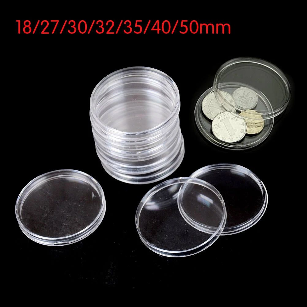 10Pcs 18-50mm Coin Cases Capsules Holder Clear Plastic Round Storage Box