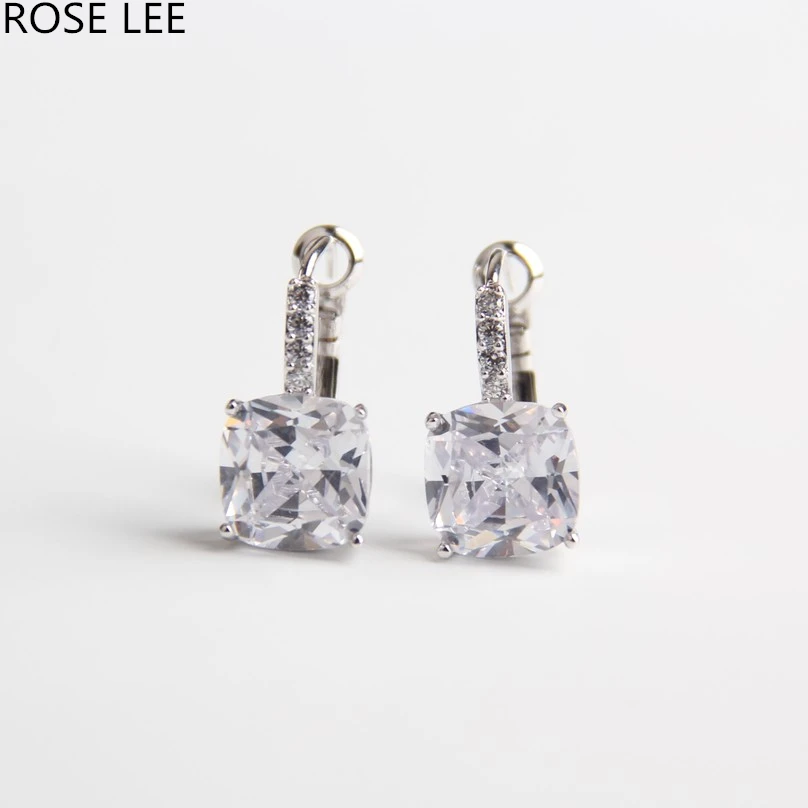 

ROSE LEE Classic Design Cushion Shape Cubic Zirconia Hoop Earrings For Women Bijoux Fashion Jewelry RL07