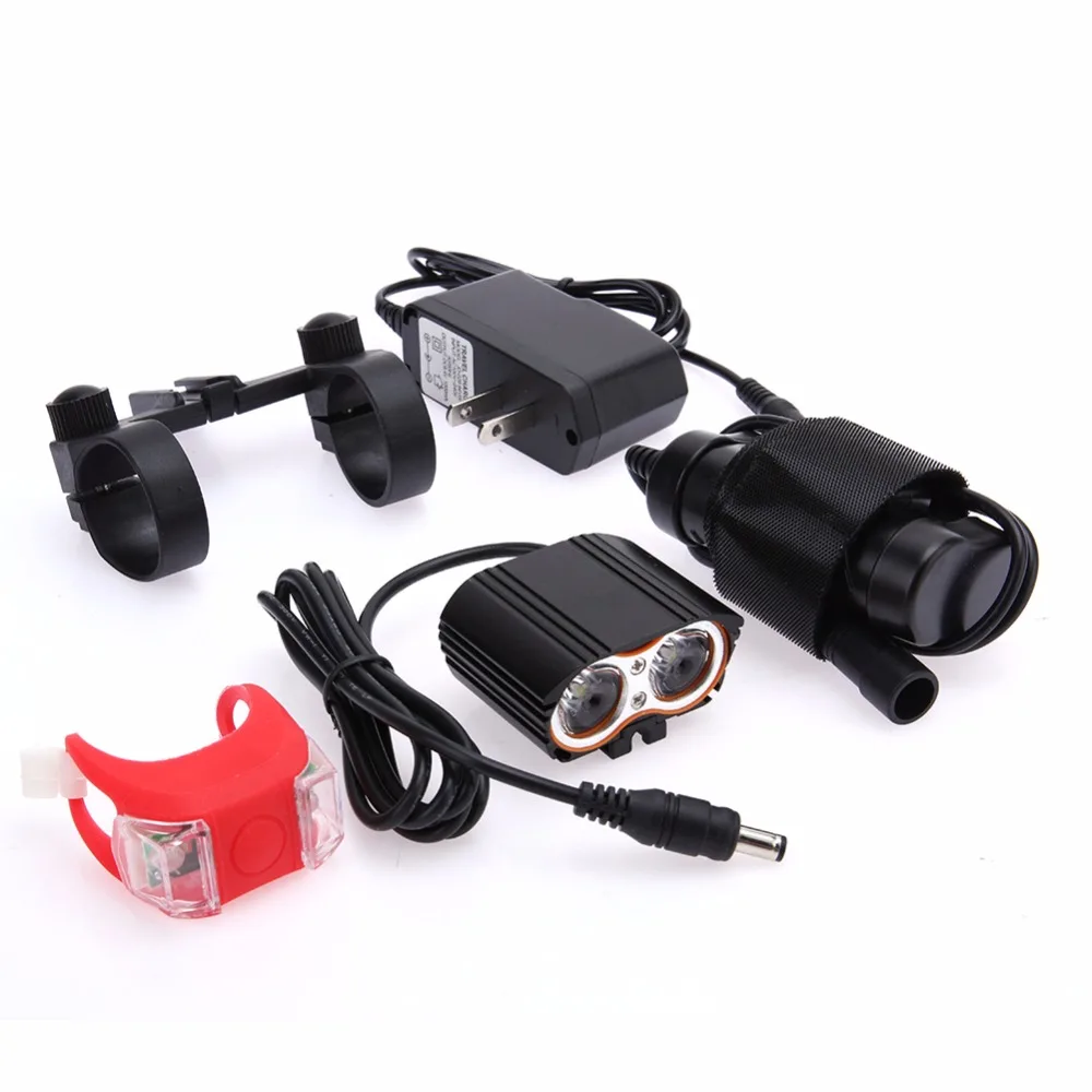 buy T6 Dual Beads Waterproof Bike Headlight Bicycle Front Lamp 2000LM Rechargeable Bike Head Light Bicycle Night Riding Flashlight