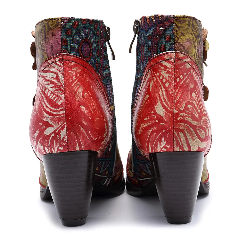 Genuine Leather Printed Ankle Boots Women Shoes Bohemian Splicing Zip Handmade Spring Autumn Retro Block Med Heels Women Boots (5)