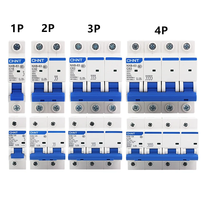 Free Shipping CHNT NXB-63 Small Circuit Breaker DZ47 Air Switch 1P 2P 3P 4P 1A~125A C type Household safety switch