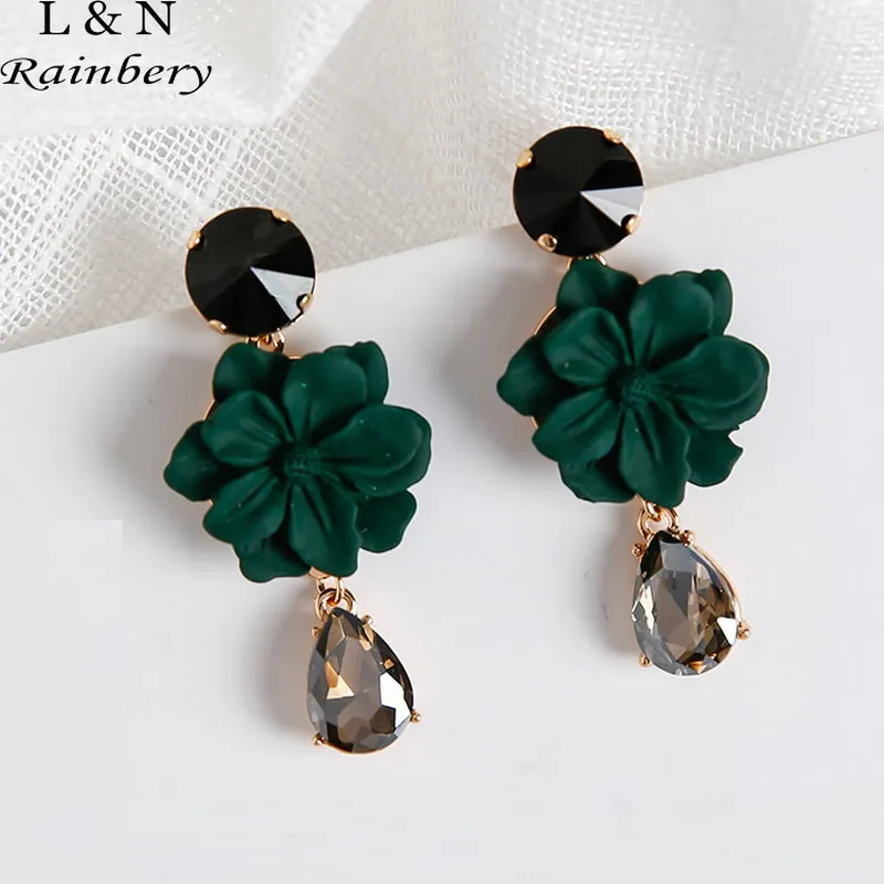 

Rainbery Elegant Women Crystal Rhinestone Flower Colorful Drop Long Dangle Earrings Jewelry JE0667