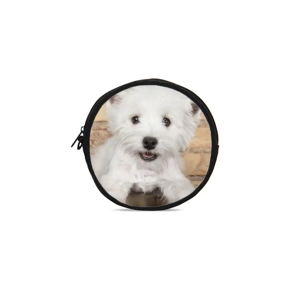 

westie print Round Coin Purses Coin Zipper Pouch Accessories Case For Girls Canvas Mini Wallet For Women Animals Children Girls