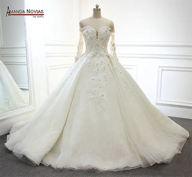 2017 Popular Long Sleeve Long Tail Luxury Amanda Novias Real Pictures Wedding Dress Vestido De