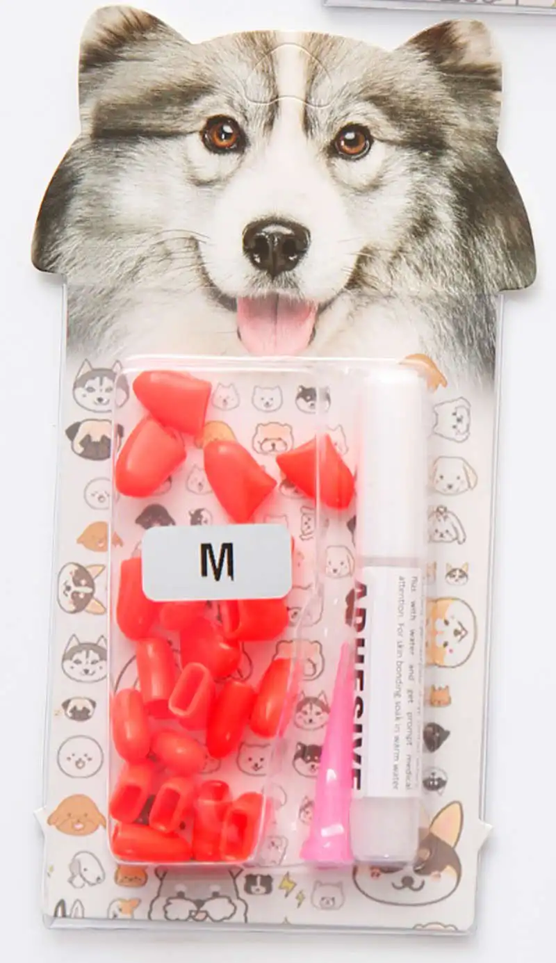 20 штук, мягкие силиконовые колпачки для ногтей в виде собачьей лапы, защита для ногтей, Уход за ногтями с бесплатным клеем и аппликатором, 6 размеров - Цвет: Neon red