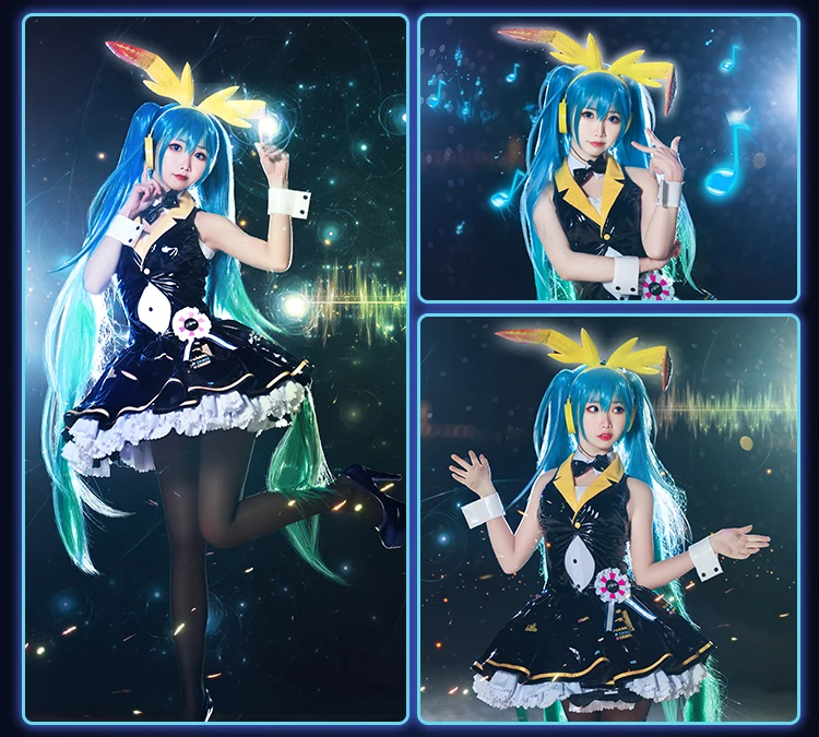 CosplayLove Vocaloid Мику Банни девушка косплей костюм черное платье для женщин Хэллоуин Рождество