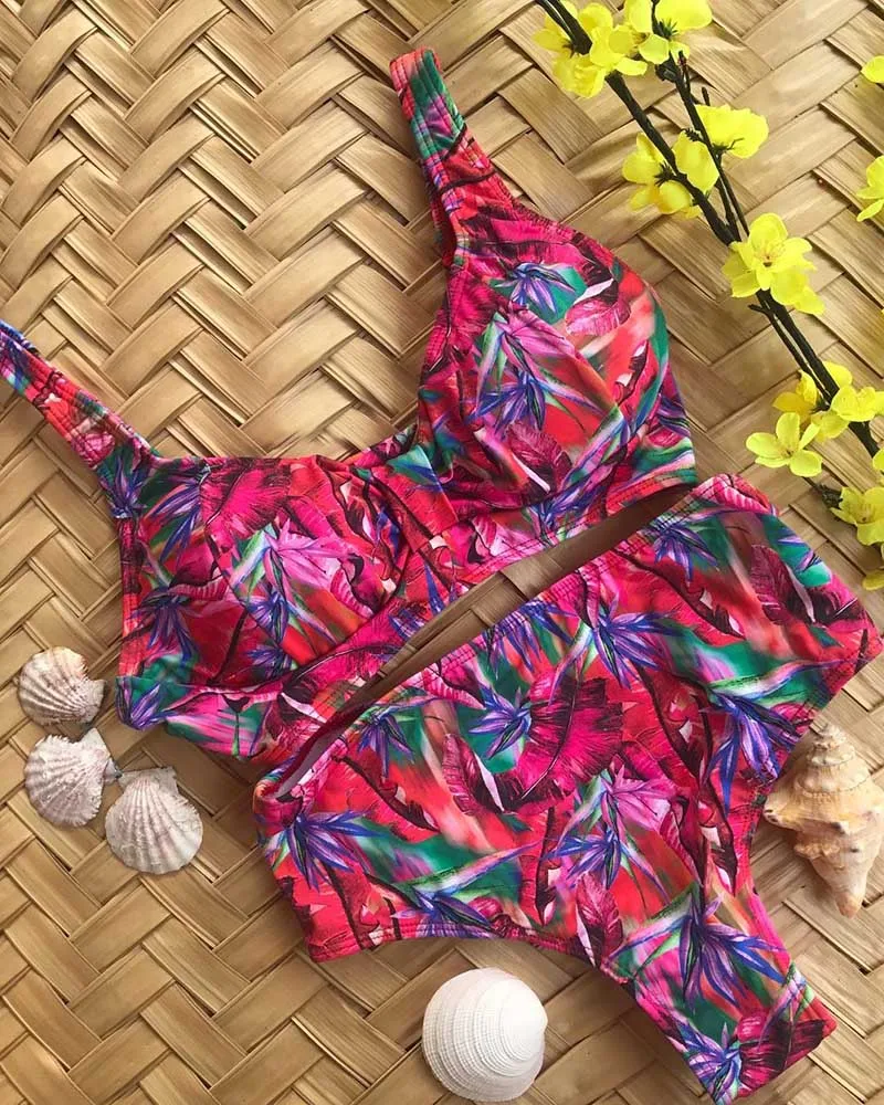 HTB11fnfSPDpK1RjSZFrq6y78VXaj 2019 New Bikini Floral Ruffled Bikini Set Women V-neck High Waist Two Piece Swimsuit Girl Beach Bathing Suit Swimwear Biquinis