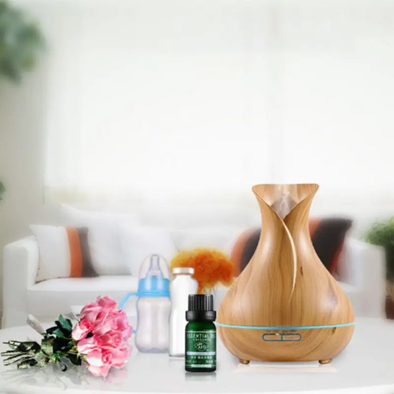 

400ml Wood Grain Ultrasonic Essential Oil Diffuser Light AU US UK EU Aroma Aromatherapy Fine Fog Humidifier Anti Slip Base Room