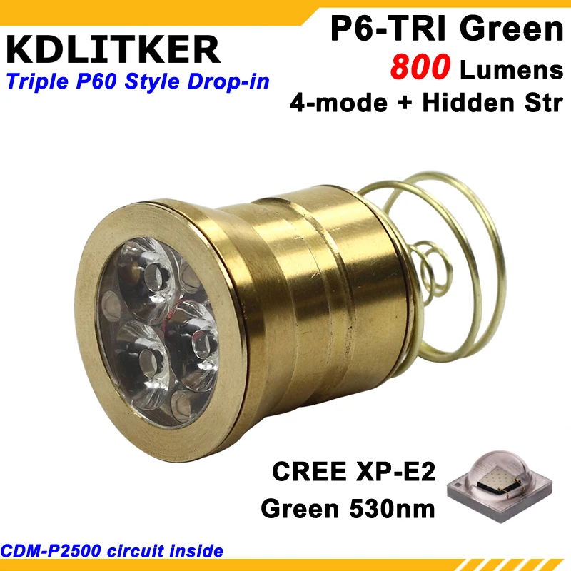 KDLITKER P6-TRI тройной Cree XP-E2 зеленый 530nm 800 люмен 3V - 9V 5-Mode цвет P60 модуль (Dia. 26 5 мм) | Лампы