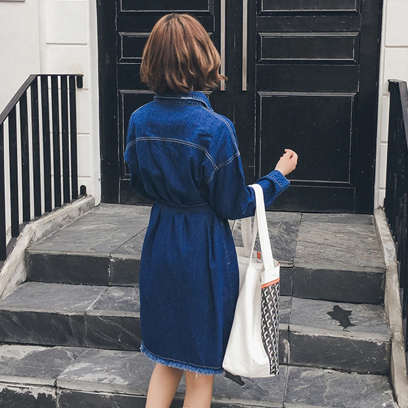 Plus Size Dresses For Women 4XL 5XL 2018 Autumn Vintage Denim Dress Lace Up Single Breasted Shirt Dress Fringe Jean Vestido Midi