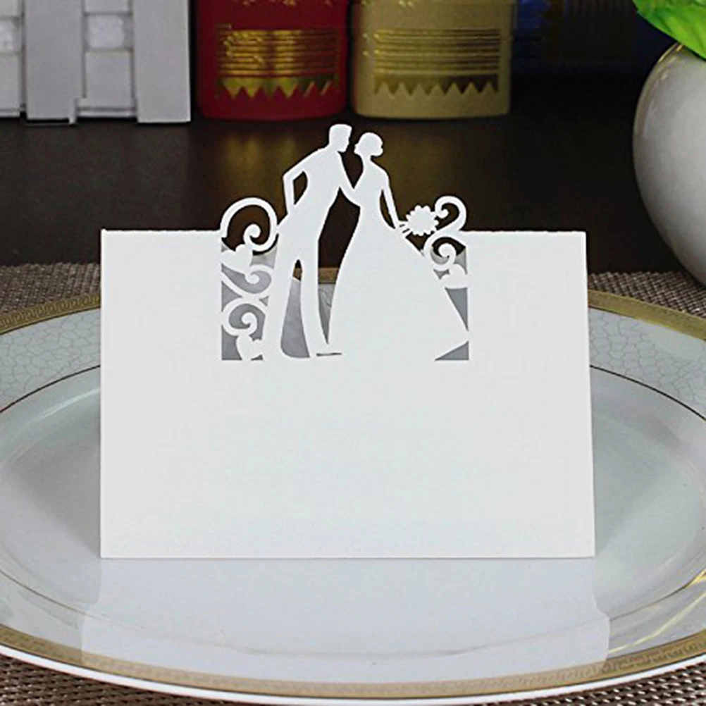 50pcs Place Name Cards Invitation Card Newlyweds Wedding Party Decoration Favor (White) - 33031040881