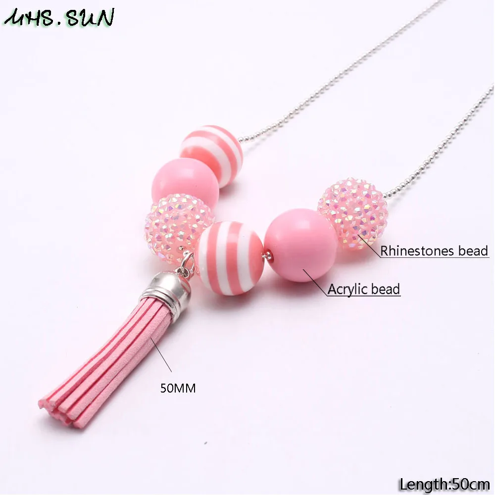 BN600-1 (5),$1.8-1PC,50g.Children Chunky Beads Necklace Kids Girls Pink Beads Tassel Pendants Jewelry Toddler Fashion Chunky Bubblegum Necklace 
