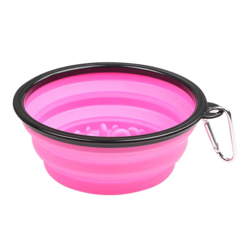 Портативный Щенок миска для собаки, домашних животных складной медленно Кормления Чаша с крюком поилка для домашних животных принадлежности - Цвет: Pink