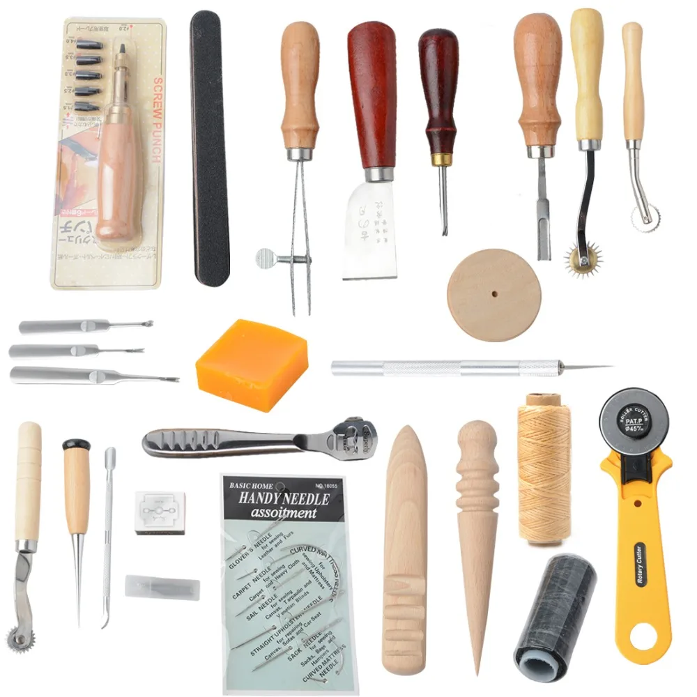 

36 pcs Leather Craft Tools Kit Diy Hand Sewing Leathercraft Accessories Personalizing Stitching Punch Carving Work Saddle