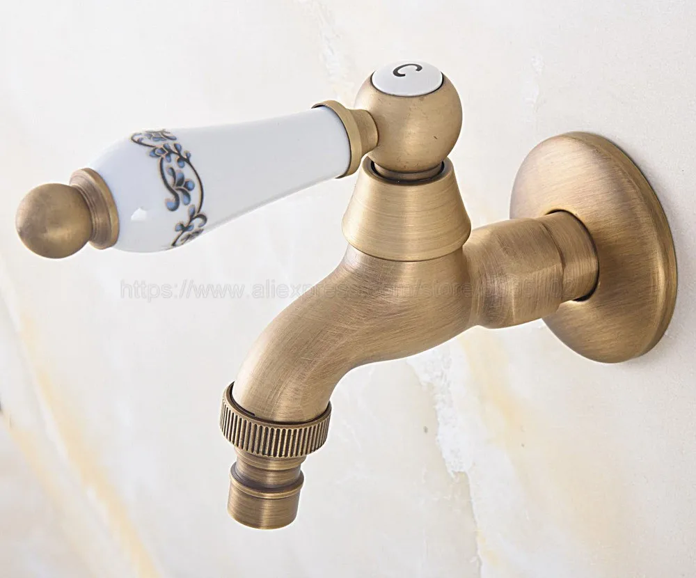 Antique Brass Wall Mount Washing Machine Taps Bathroom Corner Mop Pool Small Tap Outdoor Garden Cold Water Faucet zav320