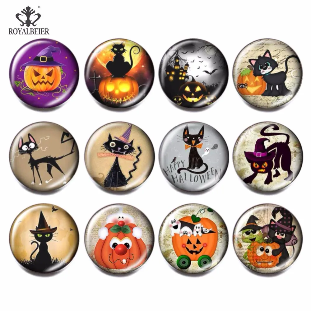 

RoyalBeier 12pcs/lot Multi Mix Halloween Pumpkin Glass Beads Charms 18mm Snap Button Jewelry Bead for Jewelry Making kg0049
