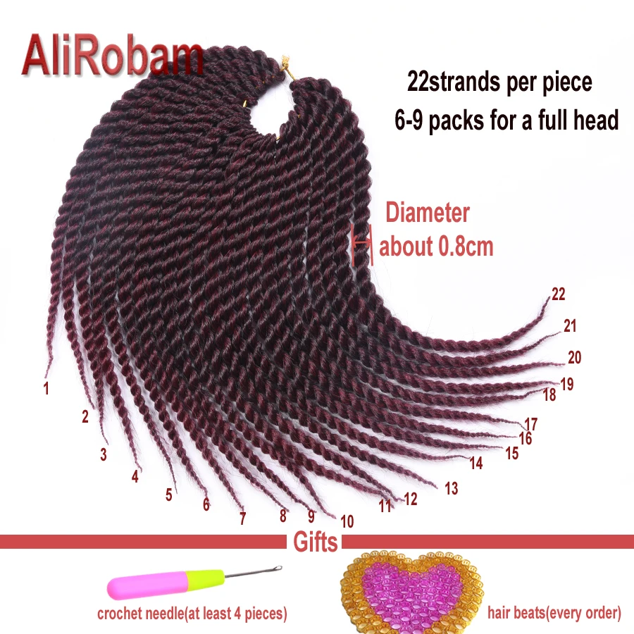AliRobam черные коричневые Сенегальские накрученные волосы вязанные пряди Омбре синтетические волокна ручной работы Плетение Волос наращивание 22 корни/упаковка