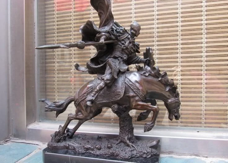 

14 Western Copper Bronze & Marble "LV BU" Ride Horse warrior Art Sculpture