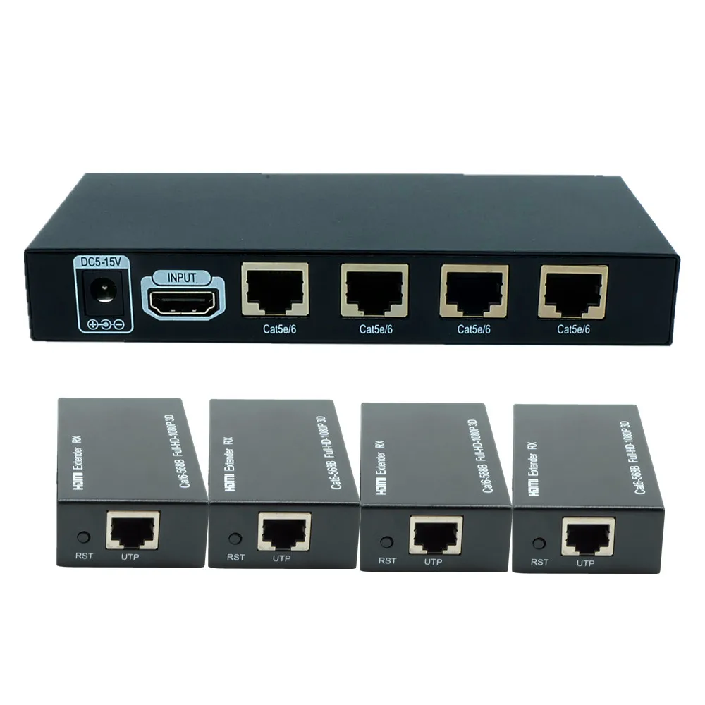 60 м 3D 1080P 1x4 HDMI удлинитель/HDMI усилитель/HDMI разветвитель по Ethernet RJ45 Cat5e Cat6 кабель(удлинитель 1 TX и удлинитель 4 RX