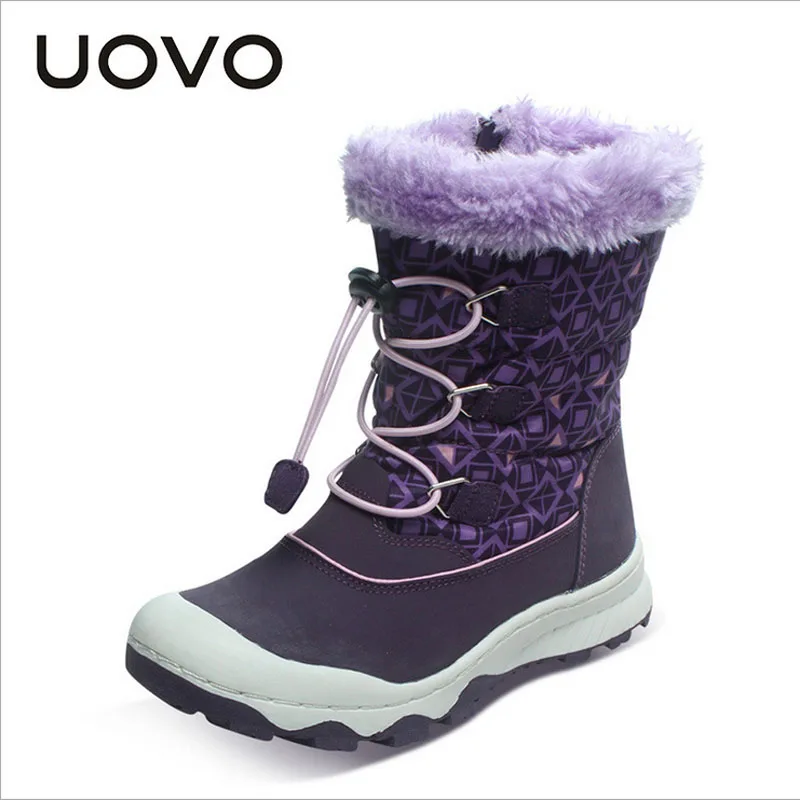 Новинка года; Детские Плюшевые ботинки для девочек; зимние ботинки на плоской резиновой подошве Водонепроницаемые зимние теплые ботинки для девушек; нескользящая обувь - Цвет: Фиолетовый