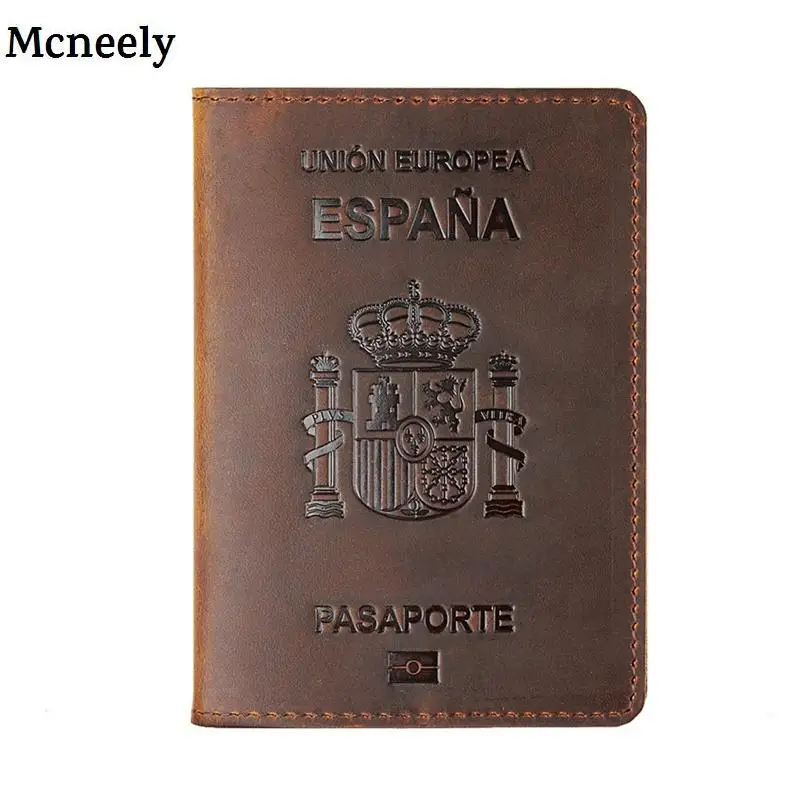 Коричневая испанская натуральная кожа Обложка для паспорта Crazy Horse солидная Обложка для паспорта Бизнес унисекс прочный Чехол-кошелек для путешествий для мужчин - Цвет: Spain Brown