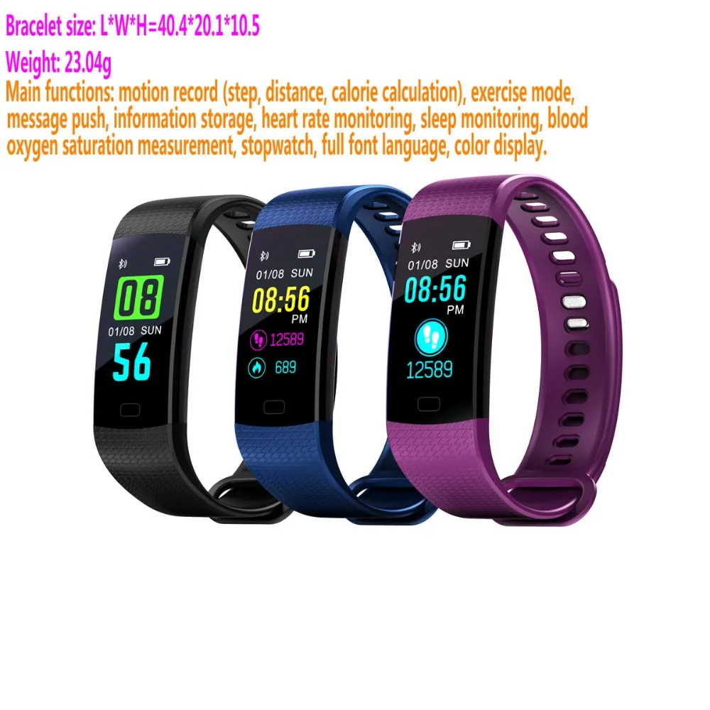 Y5 smart bracelet    Touch screen sports waterproof step bracelet    Full font color screen heart rate health bracelet