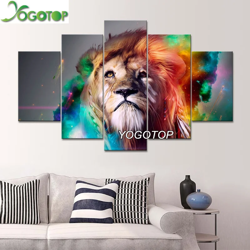 

YOGOTOP DIY Diamond Painting Cross Stitch 5D Diamond Embroidery Full Diamond Mosaic Crafts Needlework lion 5pcs/set ML053