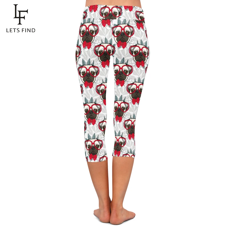 LETSFIND 2019 New Summer Cartoon Animals Dogs Printing Capri Leggings Fashion High Waist Mid-Calf 3/4 Stretch Women Leggings