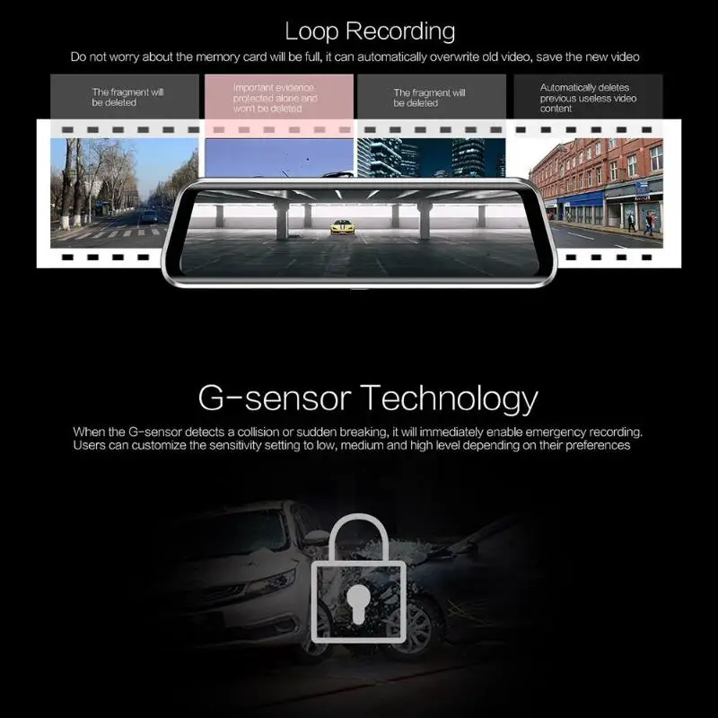 Anytek T900 9,66 дюймов зеркало заднего вида автомобиля DVR камера 1080p+ 1080p Dash Cam Автомобильный видеорегистратор для вождения