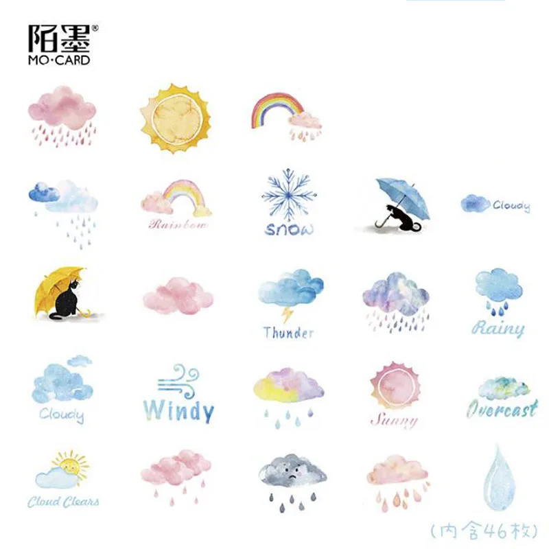 45pcs Cute Stickers Label Kawaii Diary Handmade Adhesive Paper Flake Japan Sticker Scrapbooking Stationery The Weather Stickers