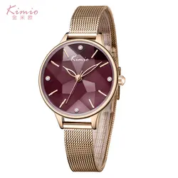 KIMIO кварцевые с бриллиантами алый, розовый, золотой relogio женский браслет платье Роскошные Для женщин часы наручные часы для девочек K6305M