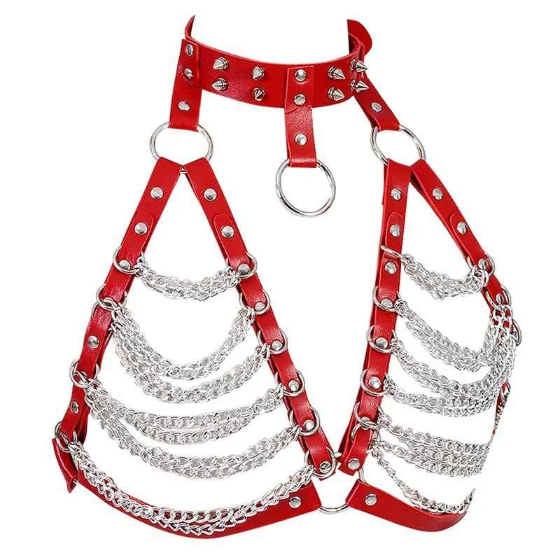 spesifikasi Kulit Merah Harness Kandang Bra Menyesuaikan Pakaian Dalam Wanita Tubuh Diikat Seksi Hollow Out Rivet Atasan Punk Rantai Logam Festival Halloween Rave Jual Kulit Merah Harness Kandang Bra Menyesuaikan Pakaian Dalam Wanita Tubuh Diikat Seksi Hollow Out Rivet Atasan Punk Rantai Logam Festival Halloween Rave