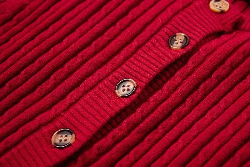 Bazaleas, летний винтажный Женский вязаный свитер с коротким рукавом, модный красный вязаный кардиган на пуговицах, базовый женский свитер, Прямая поставка
