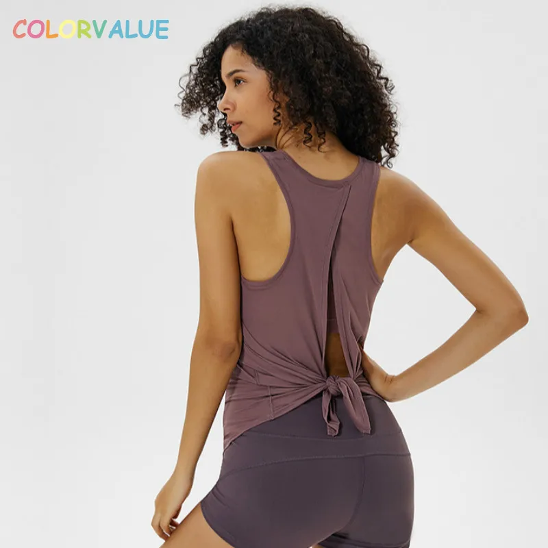 Koop Colorvalue Naked Voelen Athletic Yoga Vest Vrouwen Terug Open Vlakte Sport Fitness Tank Tops Loose Fit Nylon Jogger Workout vest XS XL