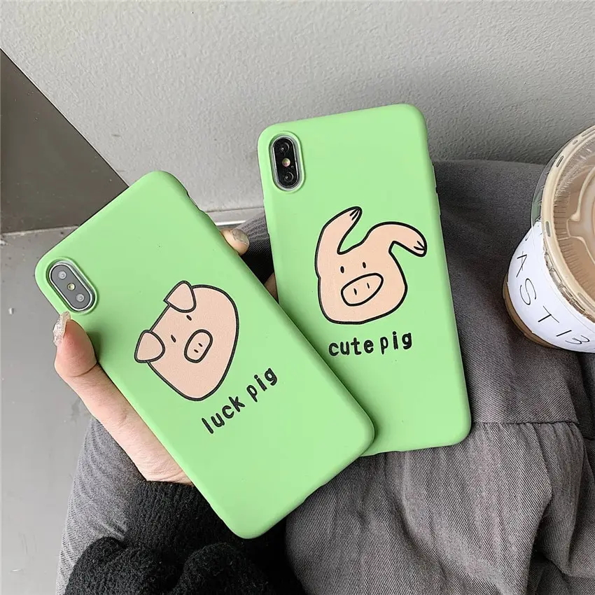 Cute luck pig Phone Case For iphone XS Max XR X 6S 6 7 8 plus X 10 Back Cover Fashion Cartoon TPU Soft Silcone Cases Matte Capas