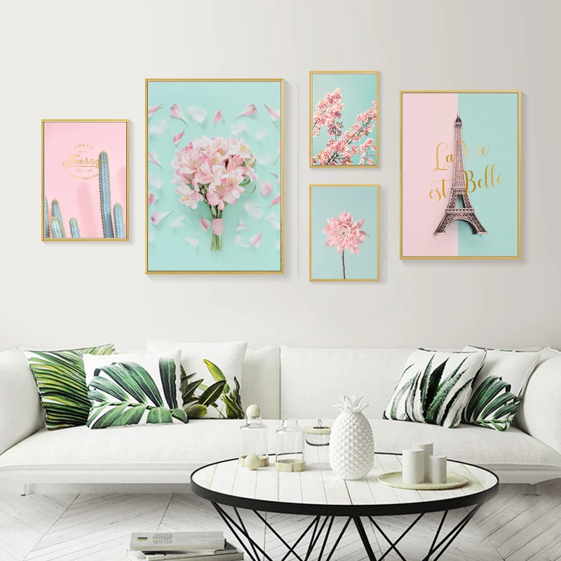 

Flower Canvas Painting Cactus Nordic Poster Home Decor Abstract Art Canvas Painting Paris Tower Wall Picture For Living Room