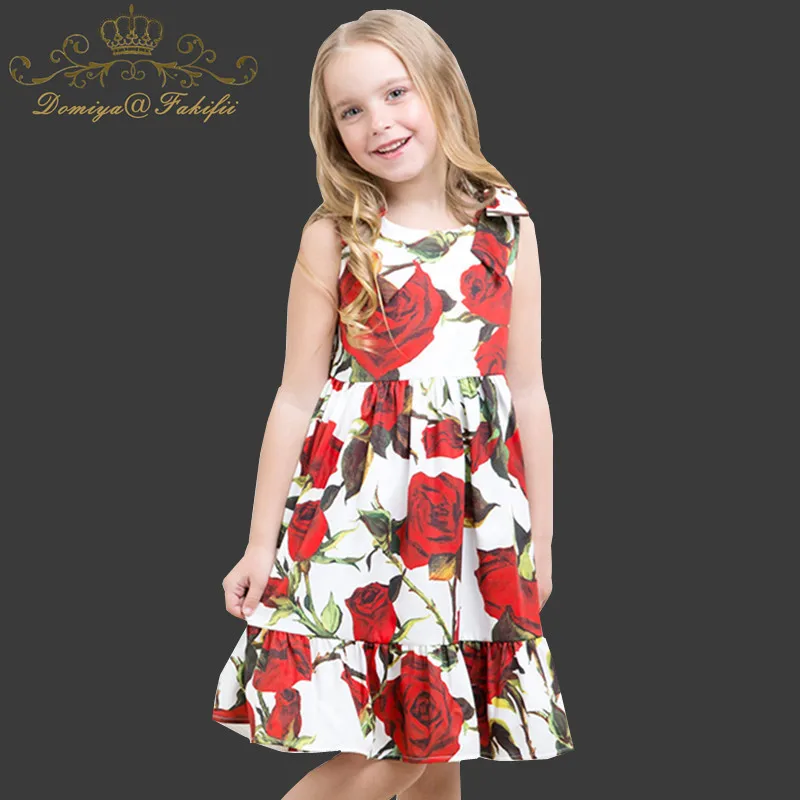 

Summer 2018 Brand Children Clothes Girl Rose Print Dress Princess Costumes Kids Crystal Dresses For Weddings Toddler Robe Fille