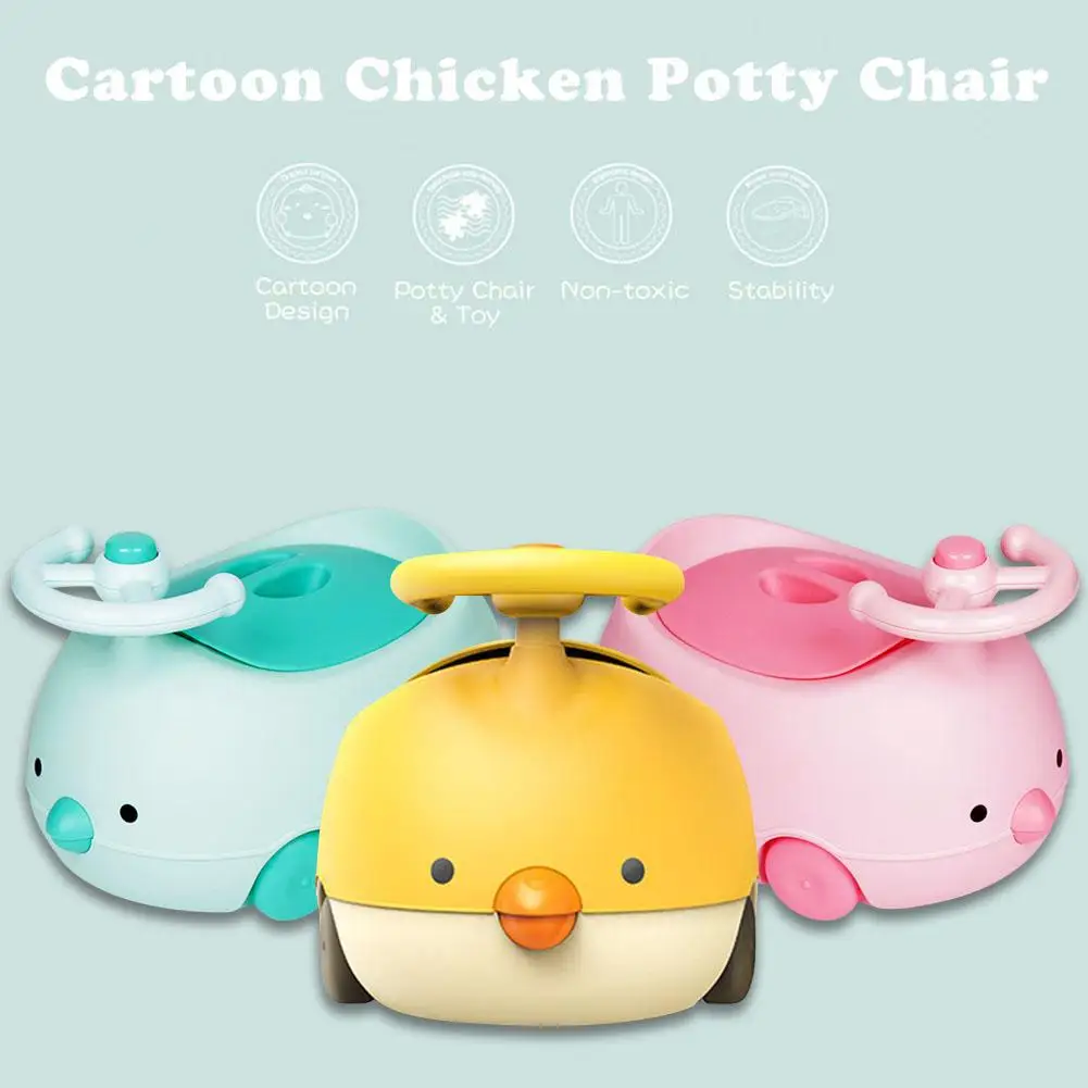 

Chick Steering Wheel Shape Training Seat Sturdy Comfortable Handle Splash Guard Clean to Use Potty Toilet Seat for Baby Toddler
