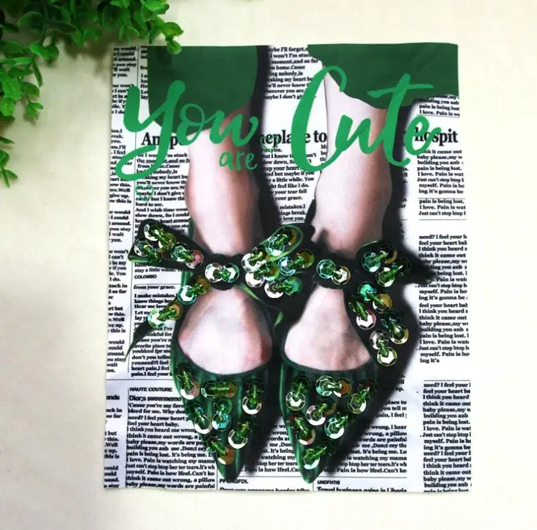 

Sequins handmade DIY embroidery digital printing green double shoes wild stickers clothing accessories decorative T-shirts with
