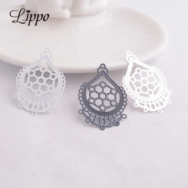 

30pcs AB2140 26mm*38mm Silver And Black Print Connector DIY Tassels Earrings Charms