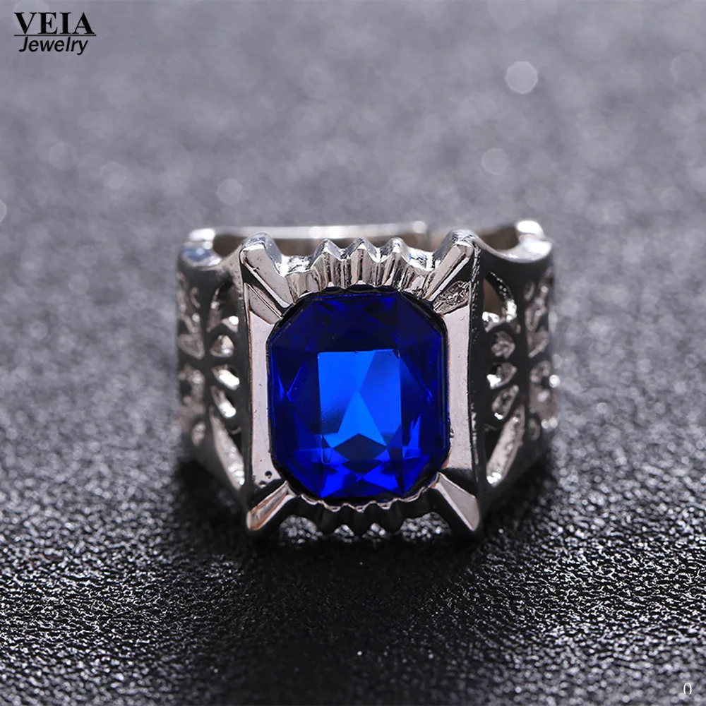 

2017 Black Butler Anime Rings Big Blue Stone Rings For Mens Male Silver Ring Anillo Bague Homme Bijoux Joyas Bulgaria Jewelry