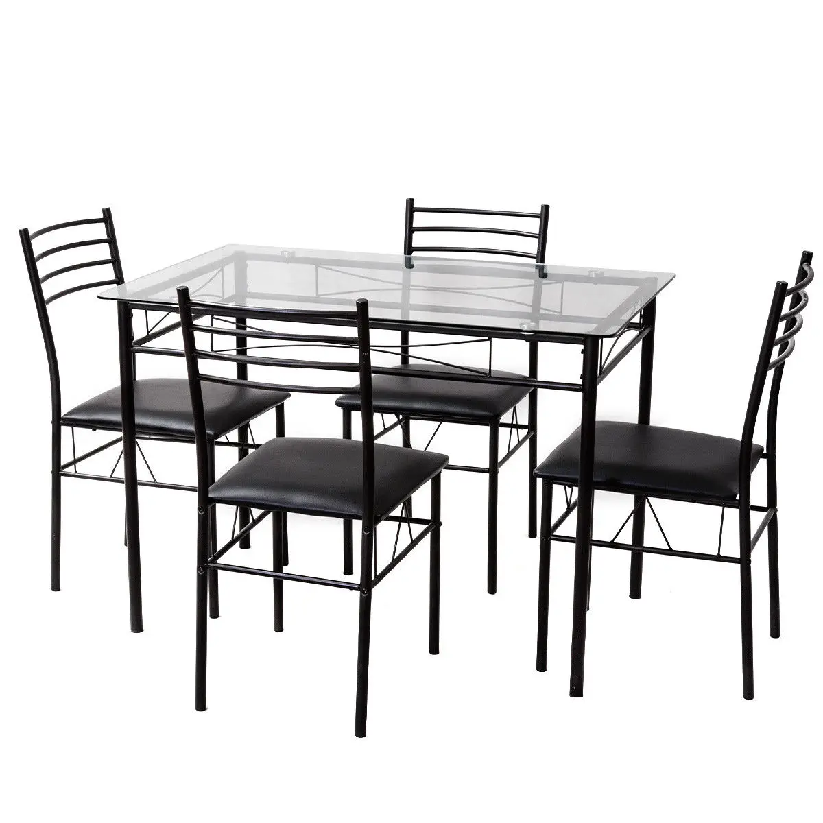 Giantex 5PC Dining Set Modern Dining Room Tempered Glass Top Table & 4 Upholstered Dining Chairs Kitchen Furniture HW56030 Giantex 5PC Dining Set Modern Dining Room Tempered Glass Top Table & 4 Upholstered Dining Chairs Kitchen Furniture HW56030