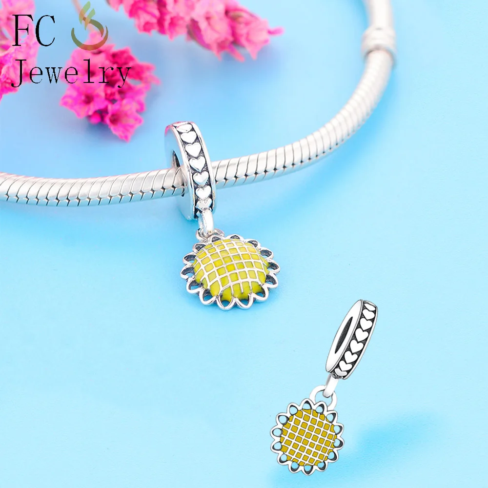 

Fit Original Pandora Charms Bracelet 2019 New Summer 925 Sterling Silver Sun flower Dangle Charms Bead DIY Jewelry Making Gifts