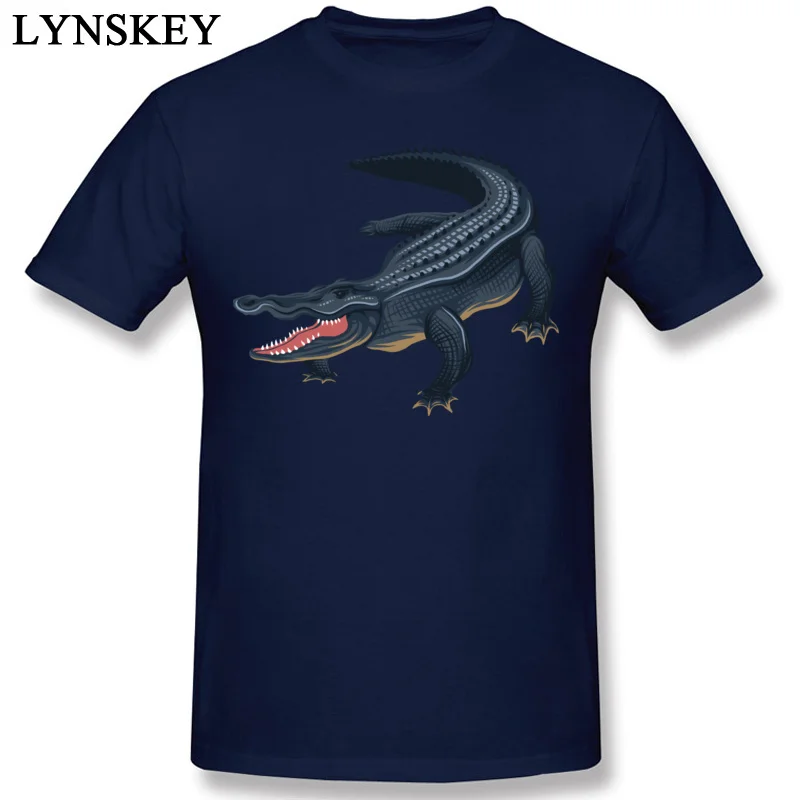Printed On Tops Tees for Men Cheap Autumn Round Neck 100% Cotton Short Sleeve T Shirts crocodile Crazy Tee-Shirts Top Quality navy ablue