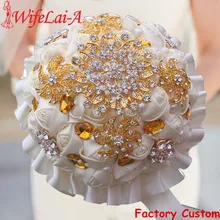 WifeLai-1 шт., Золотая Хрустальная брошь цвета слоновой кости, кремовая Роза, свадебный букет, свадебный букет, букет невесты, жемчужные цветы, buque de noiva PL002