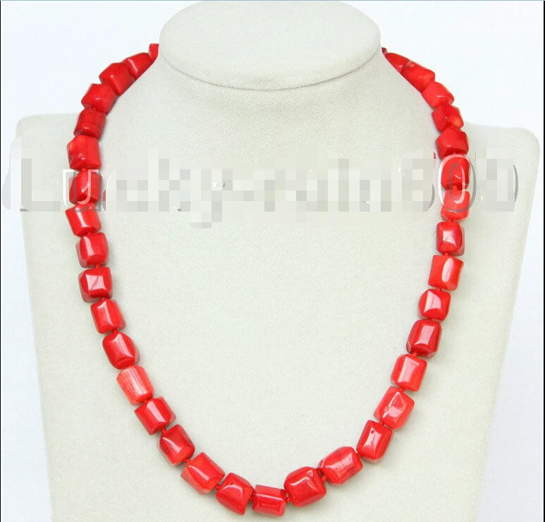

18" Baroque 11X13mm red coral necklace dragon clasp E8978